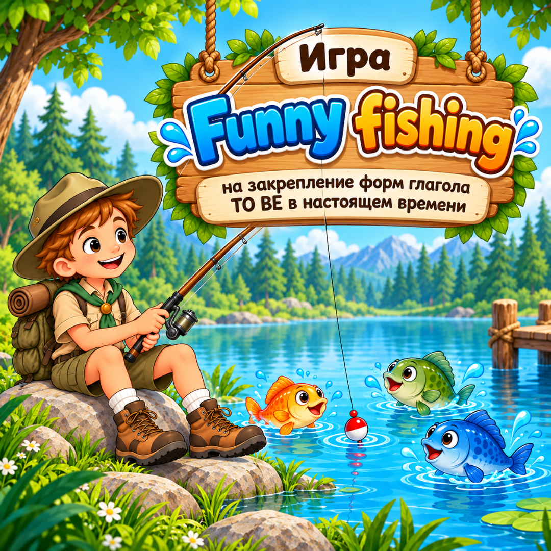 Игра "Funny fishing" для закрепления форм глагола to be в настоящем времени
