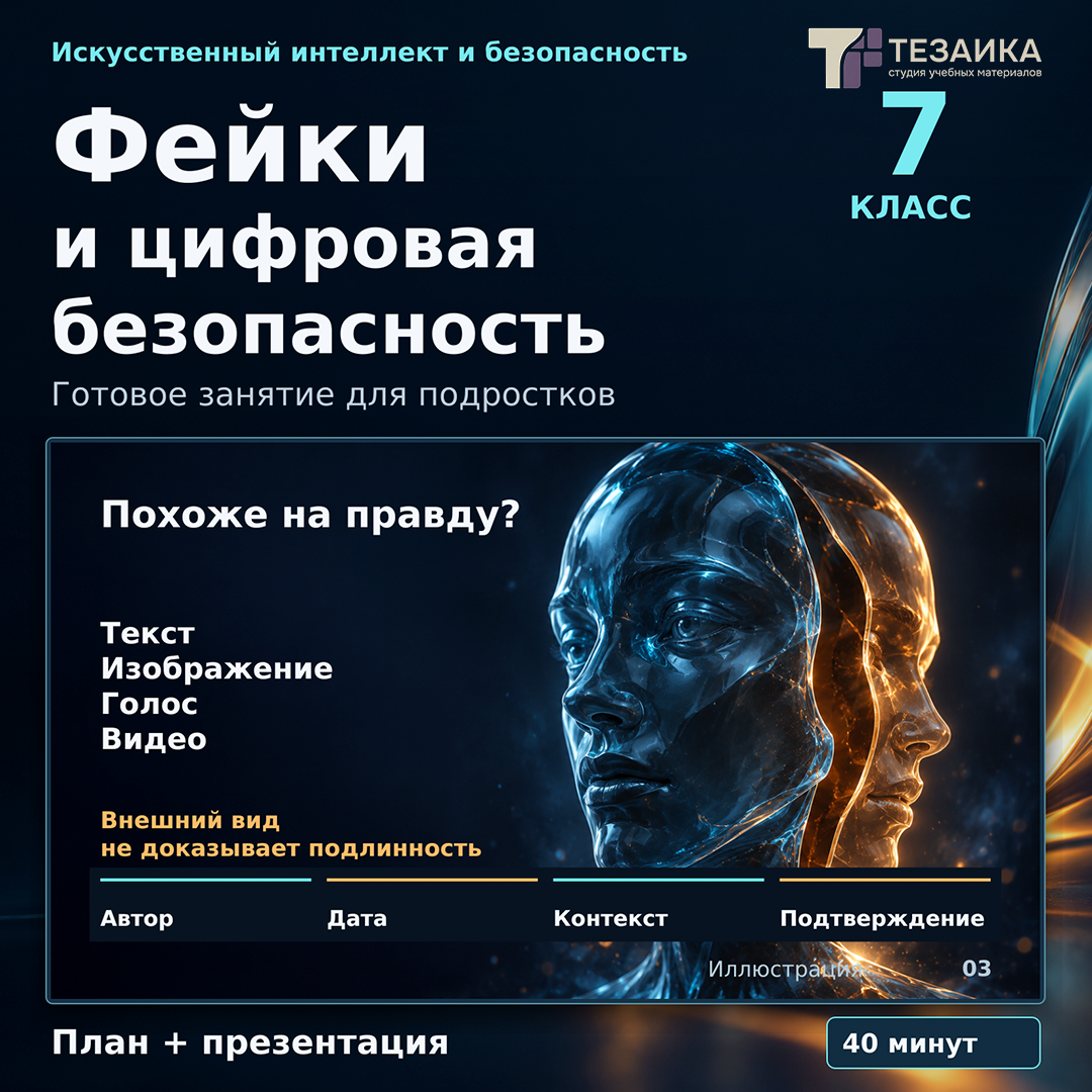 Комплект для урока «Фейки, ИИ и цифровая безопасность» | ИИ и информационная безопасность, 7 класс