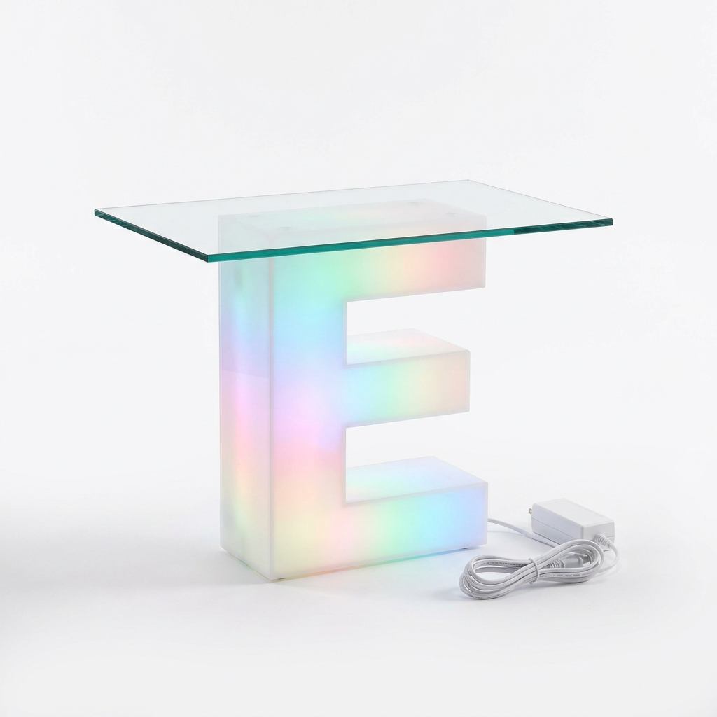 EXPOTEN KL-03622 LED стол-буква, RGB, с пультом, без аккумулятора, стеклянная столешница