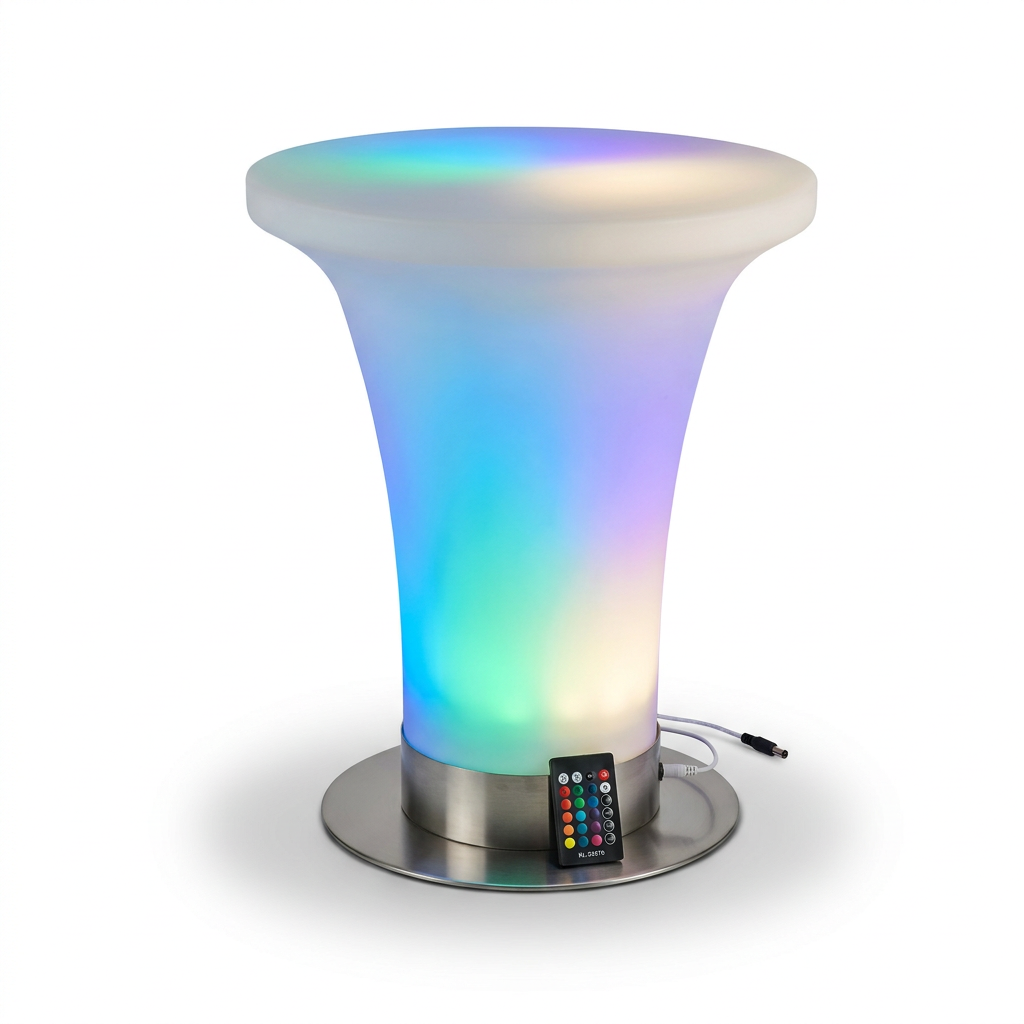 EXPOTEN KL-03670 стол ресторанный светодиодный, RGB 16 цветов, с пультом, с аккумулятором, основание из нержавеющей стали