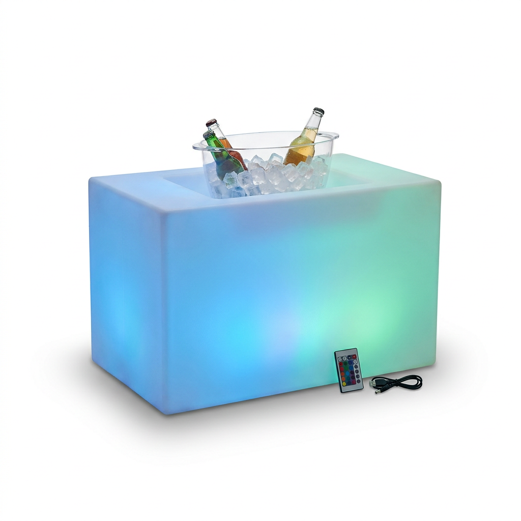 EXPOTEN KL-03680 стол с ведром для льда, RGB 16 цветов, пульт, аккумулятор, 90×50×50 см