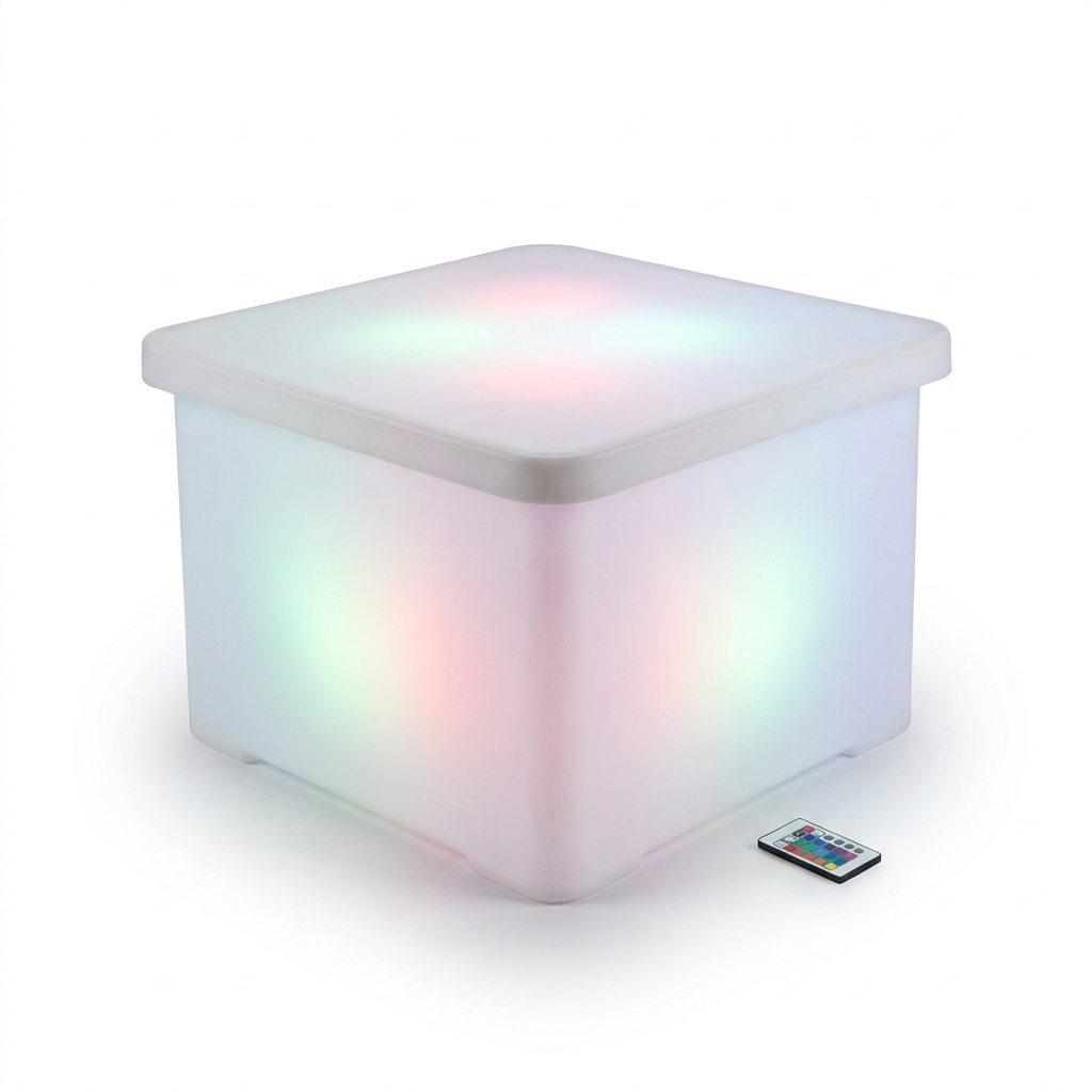 EXPOTEN KL-03685 светодиодный стол квадратный RGB+W, пульт, аккумулятор 3600 мАч, 68×68×41 см