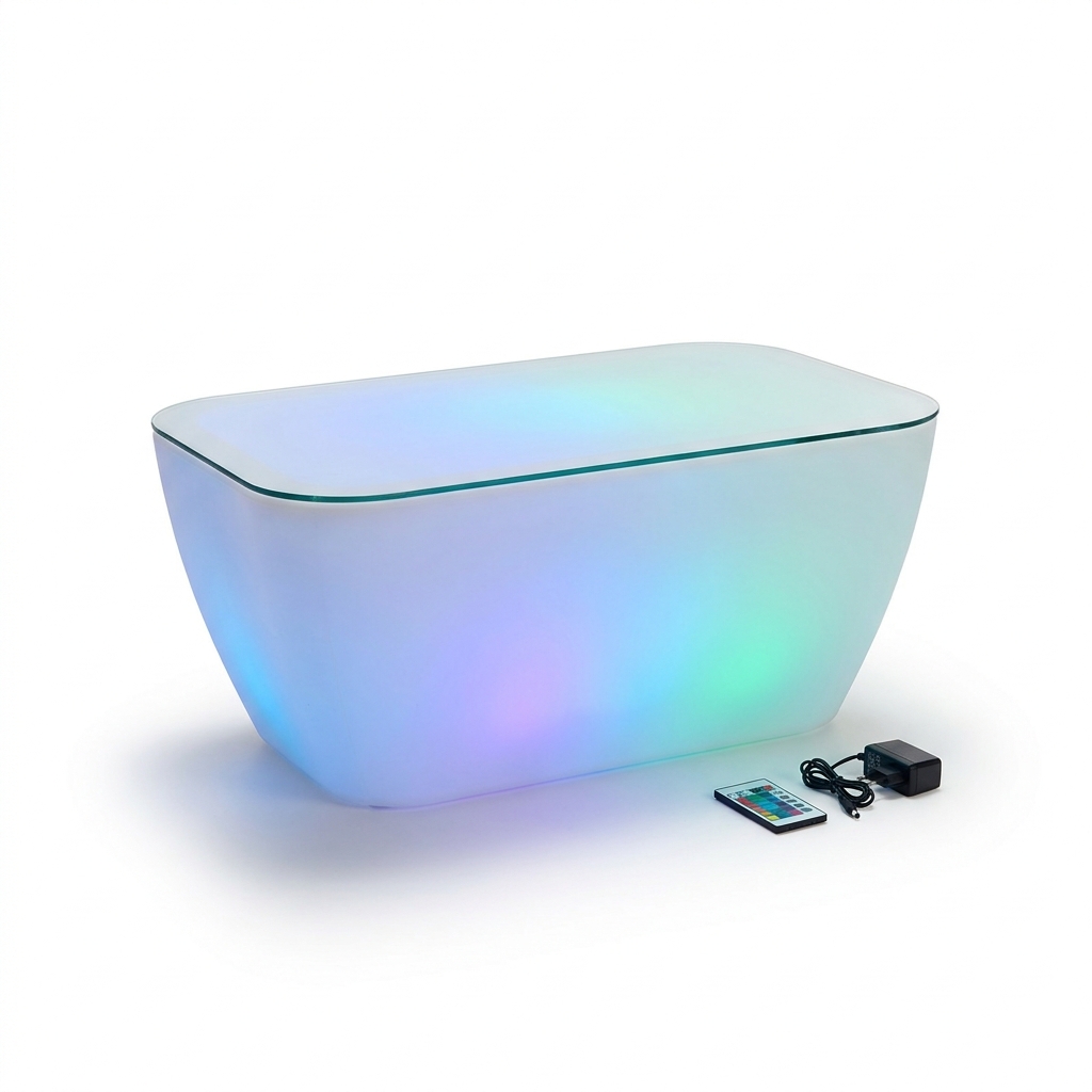 EXPOTEN KL-03700 кофейный столик светодиодный, RGB, с пультом, с аккумулятором, стеклянная столешница, 16 цветов