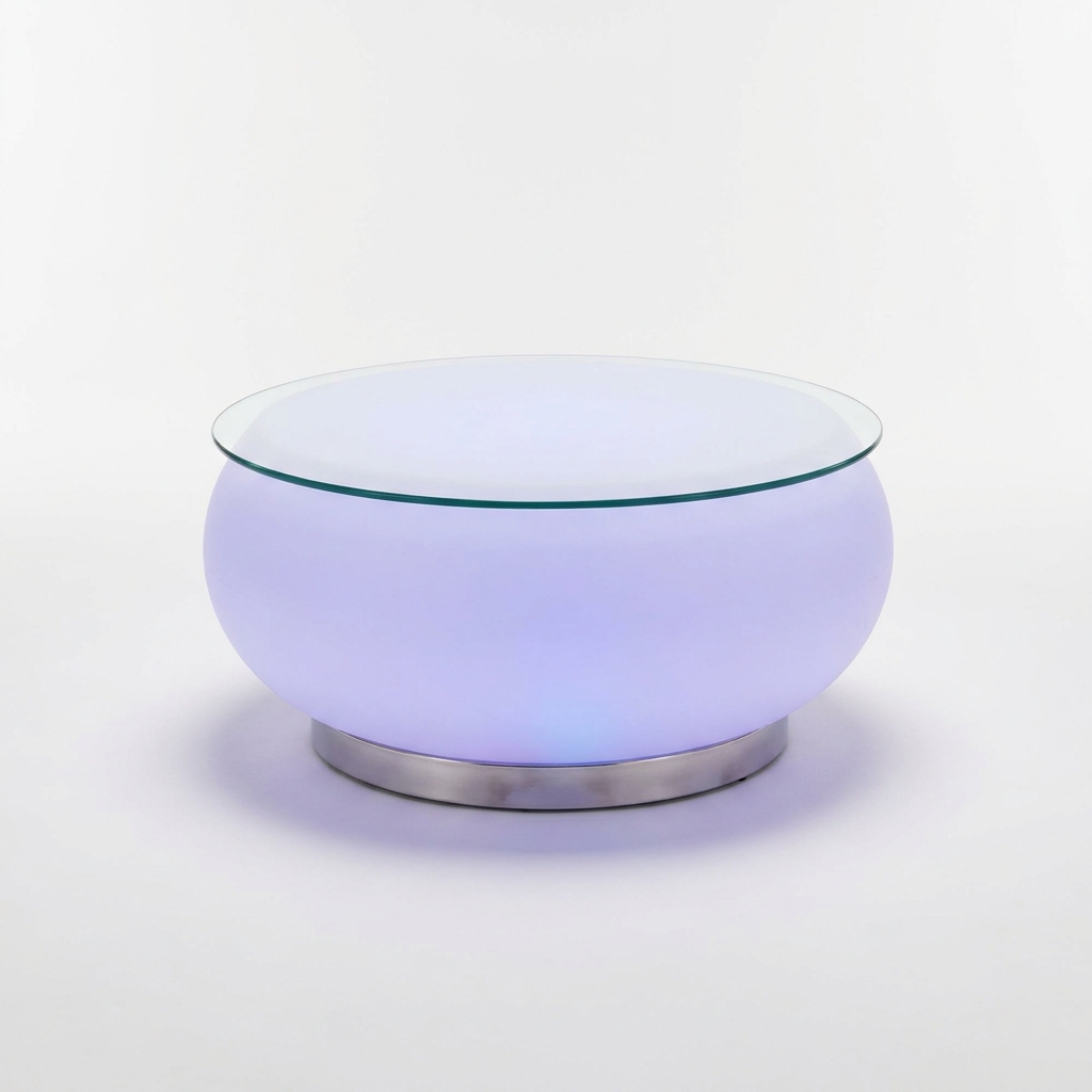 EXPOTEN KL-03701 кофейный столик светодиодный, RGB, с пультом, с аккумулятором, стекло, стальная база, 16 цветов