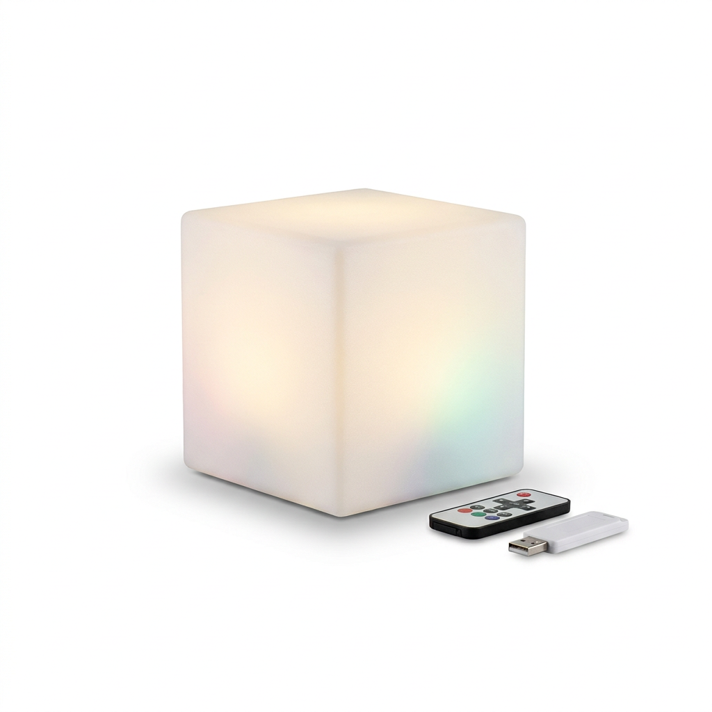 EXPOTEN KL-03734 настольная лампа светодиодная, RGB+W, с пультом, аккумулятор, USB, 10х10х10 см