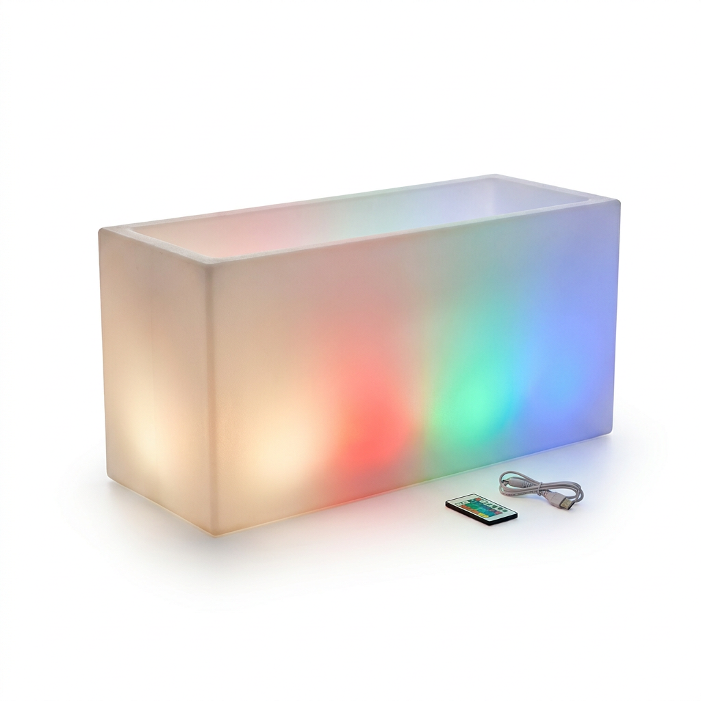EXPOTEN KL-03875 светодиодное кашпо прямоугольное RGB+W 16 цветов, с пультом, с аккумулятором, зарядка