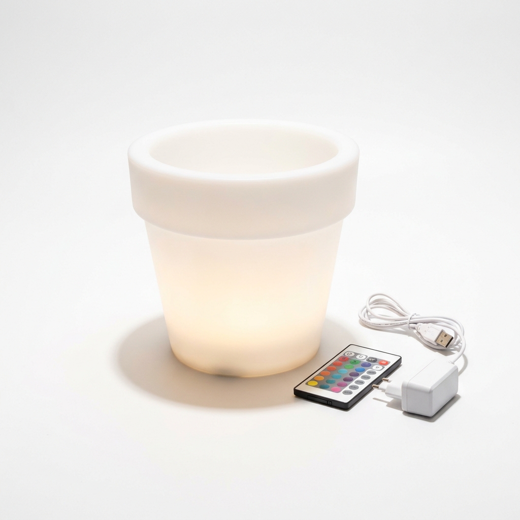 EXPOTEN KL-03883 цветочный горшок, RGB+W, с пультом, аккумулятор, зарядка