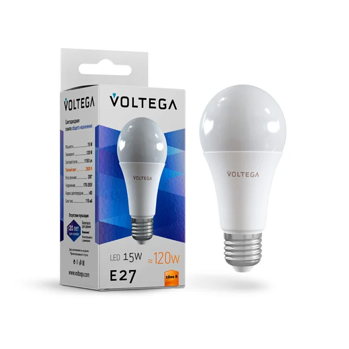 Voltega VG2-A60E27warm15W — 15.00Вт IP20
