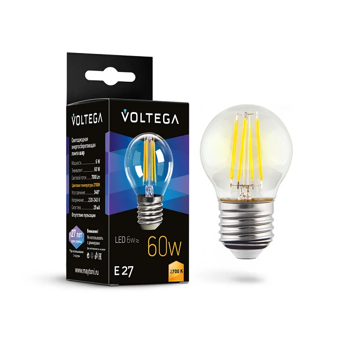 Voltega VG10-G1E27-2.7K-6W-F — 6.00Вт IP20