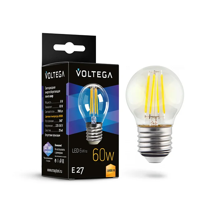 Voltega VG10-G1E27-3K-6W-F — 6.00Вт IP20