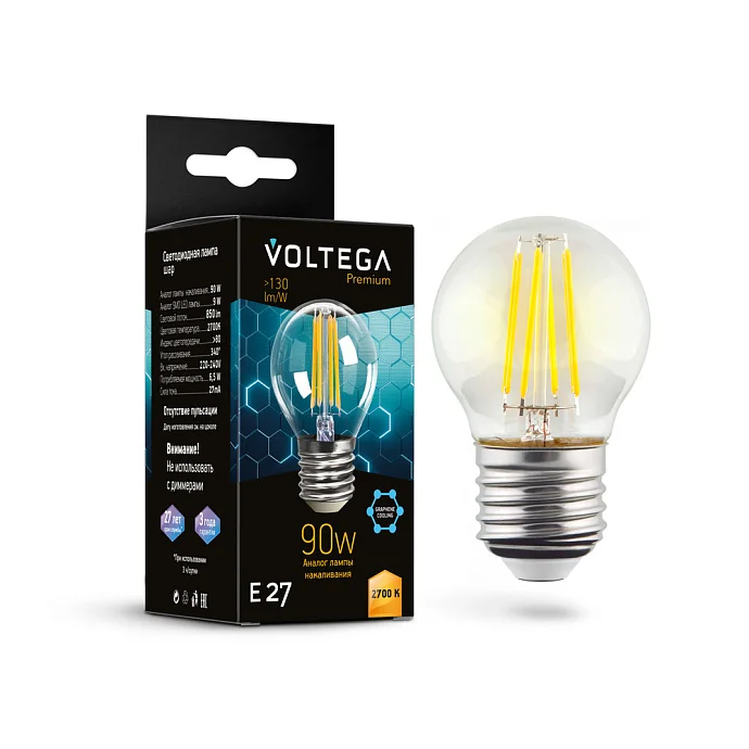 Voltega VG10-G45E27-2.7K-9W-F — 9.00Вт IP20