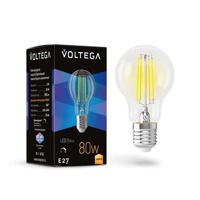 Voltega VG10-А1E27-3K-8W-FD — 8.00Вт IP20