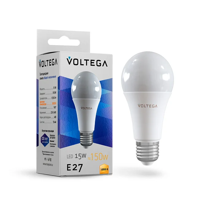 Voltega VG2-A60E27-3K-15W — 15.00Вт IP20