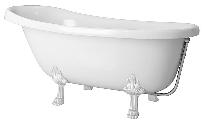 Ванна из искусственного камня Castone Даллас белая, ножки белые, слив хром