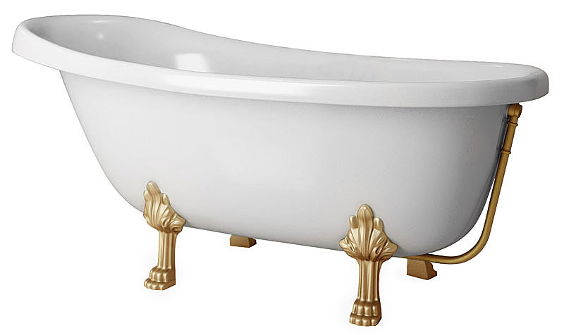 Ванна из искусственного камня Castone Даллас белая, ножки бронза, слив бронза