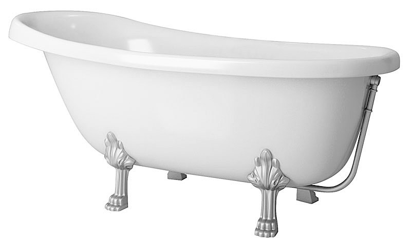 Ванна из искусственного камня Castone Даллас белая, ножки хром, слив хром