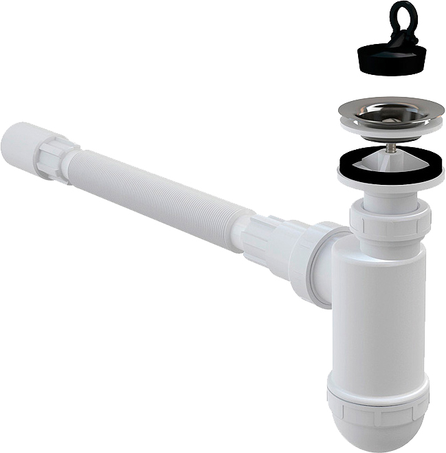 Сифон для раковины AlcaPlast A41 Flexi A41+A710 с нержавеющей решеткой и гибкой гофрой (AG2105123710)