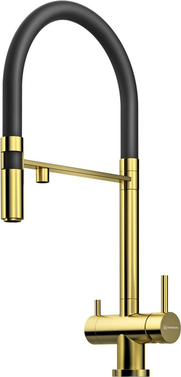 Смеситель для кухонной мойки Omoikiri Kanto LG-BL светлое золото, гибкий шланг черный