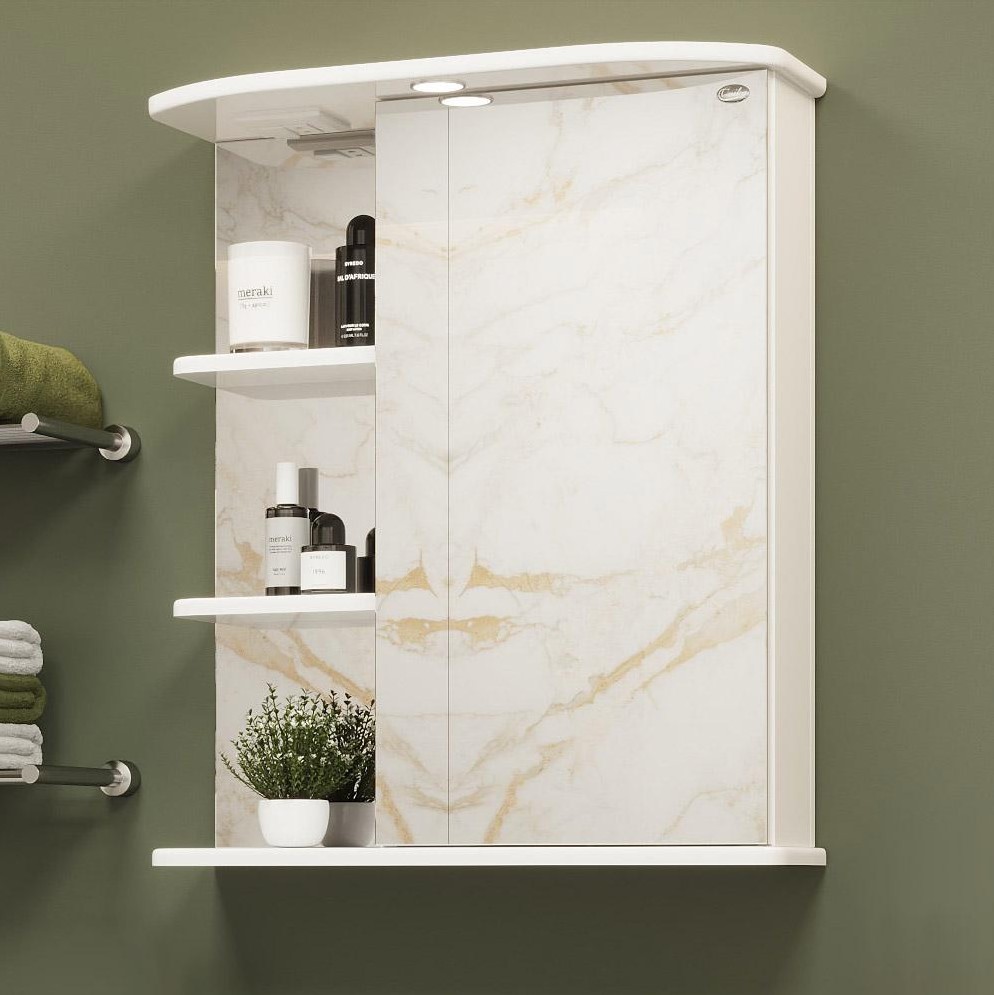 Зеркало-шкаф Onika Карина 60.01 белый, с подсветкой, правый