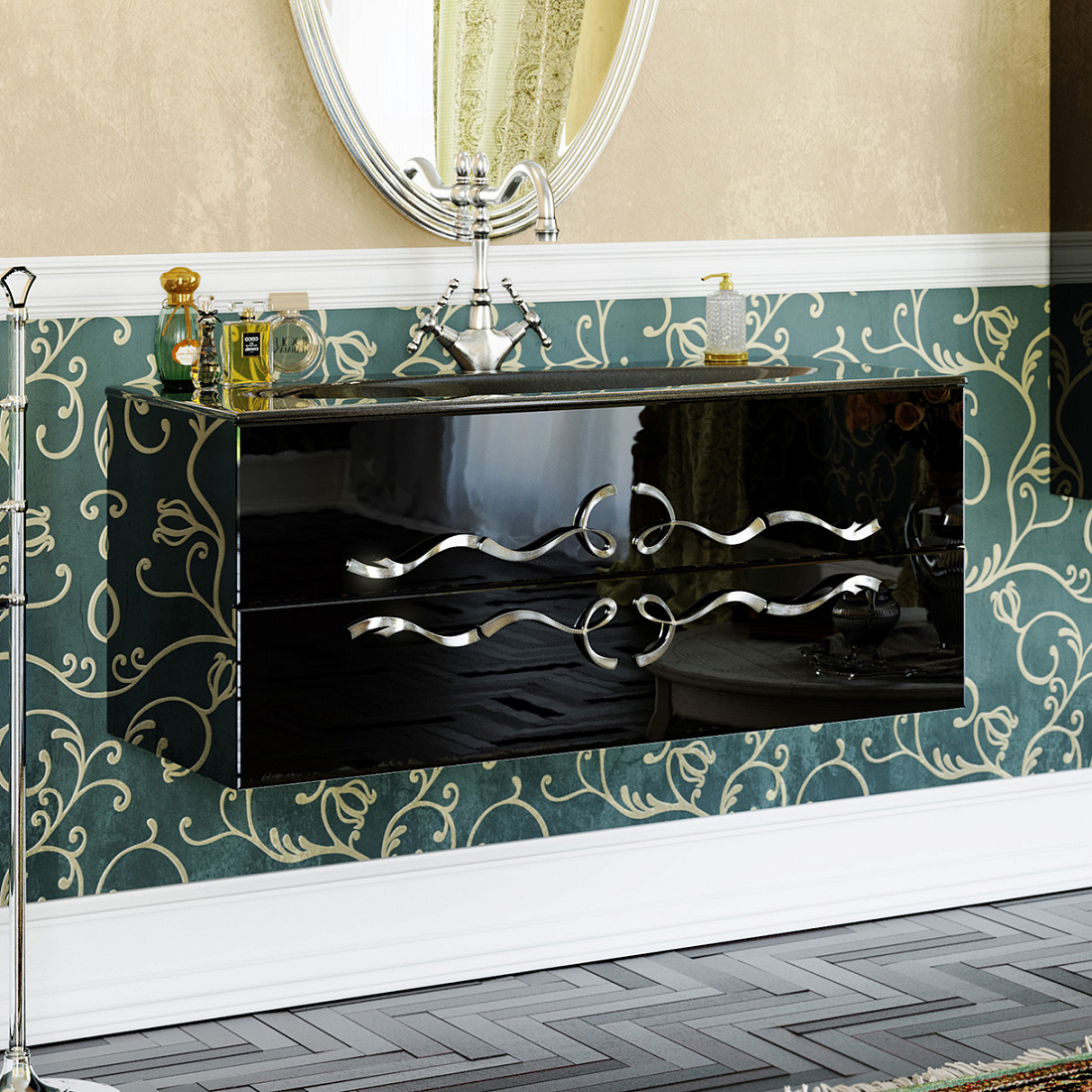 Тумба с раковиной Aqwella Clarberg Due Amanti 100 черный, ручки хром