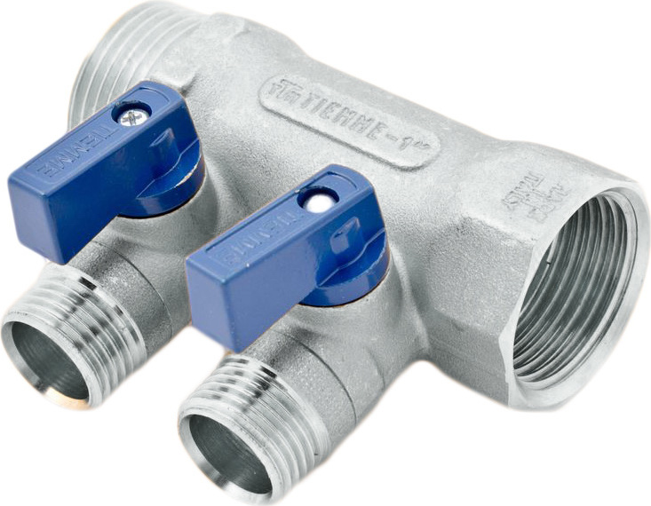 Коллектор Tiemme 1&quot; х 1/2&quot;, никелированный, 2 выхода