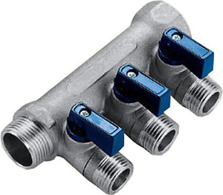 Коллектор Tiemme 1&quot; х 1/2&quot;, никелированный, 3 выхода