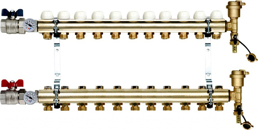 Коллектор Tiemme 1&quot; х 3/4&quot;, латунный, 11 выходов