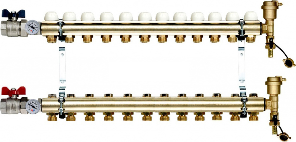 Коллектор Tiemme 1&quot; х 3/4&quot;, латунный, 12 выходов