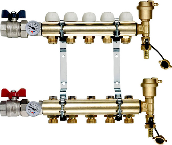 Коллектор Tiemme 1&quot; х 3/4&quot;, латунный, 5 выходов