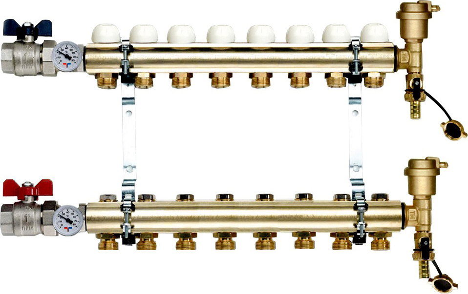 Коллектор Tiemme 1&quot; х 3/4&quot;, латунный, 8 выходов 3870010