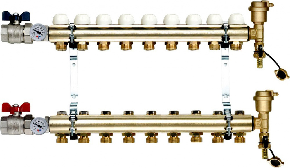 Коллектор Tiemme 1&quot; х 3/4&quot;, латунный, 9 выходов