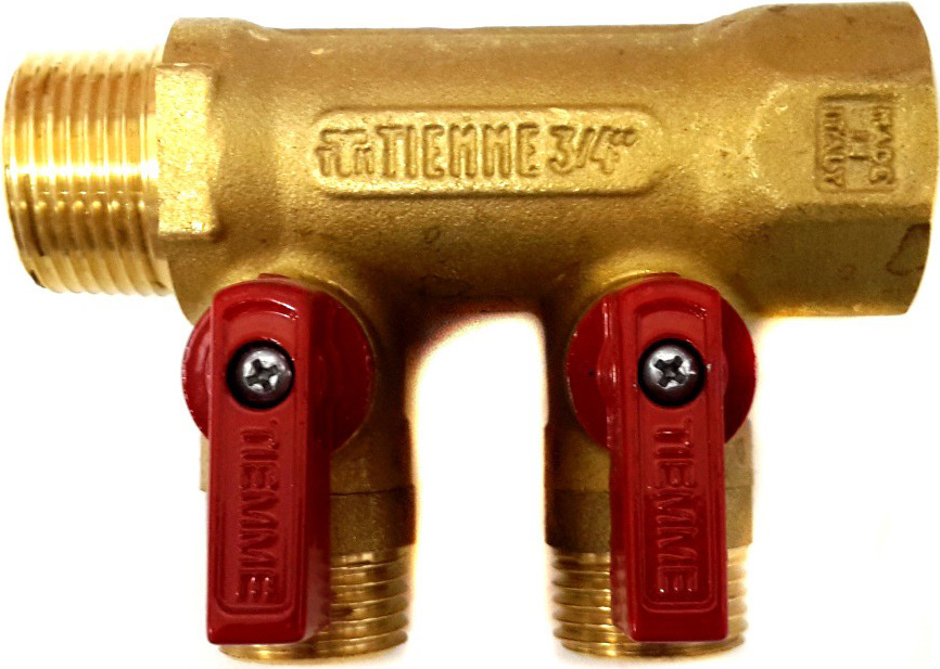 Коллектор Tiemme 1/2&quot; х 3/4&quot;, латунный, 2 выхода