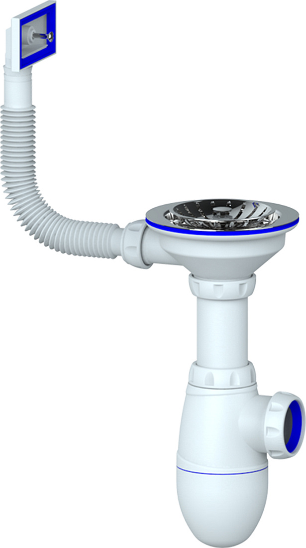 Сифон для мойки Unicorn B410 с прямоугольным переливом