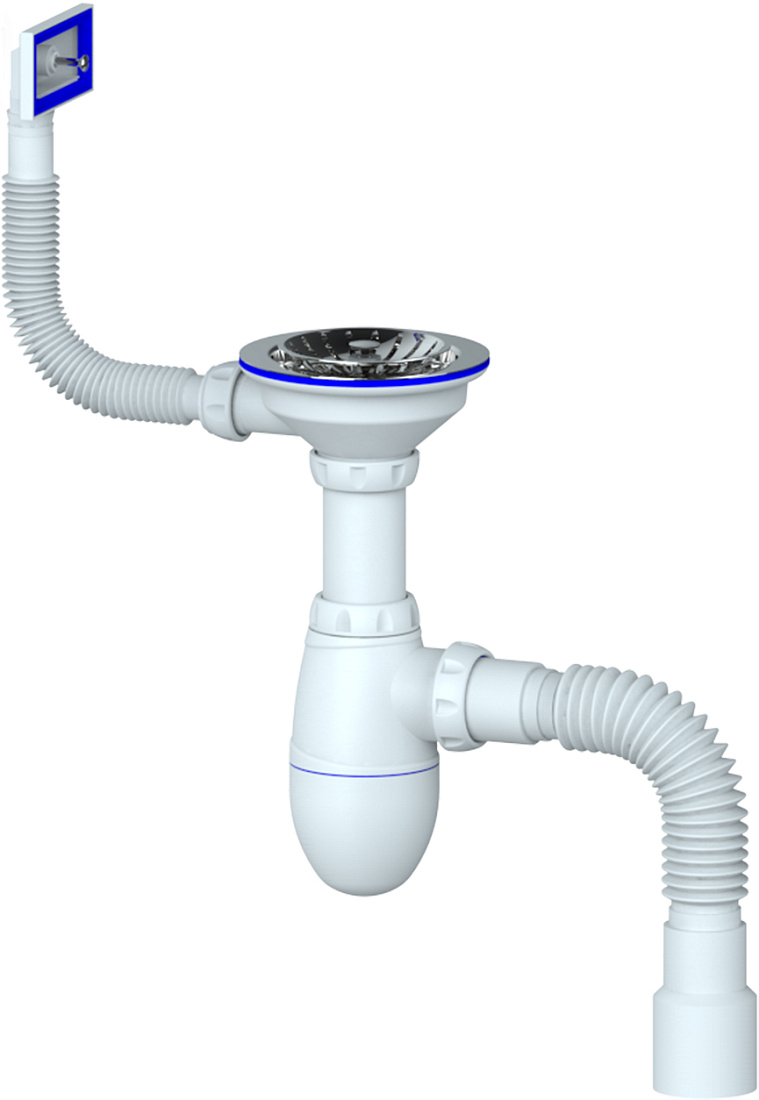 Сифон для мойки Unicorn B425 с прямоугольным переливом