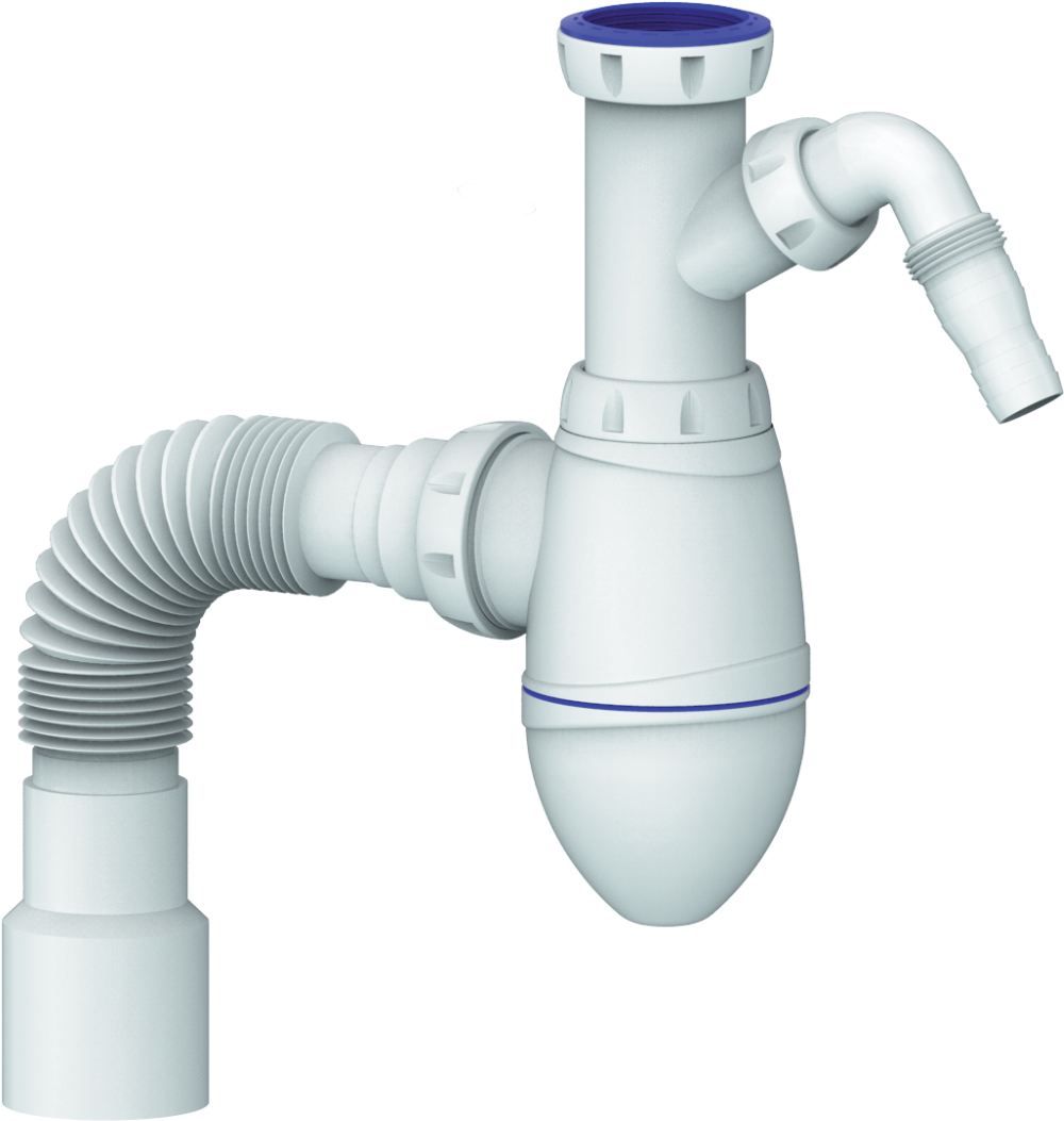 Сифон для раковины Unicorn A520V с переходником 40х32 мм и отводом для стиральной машины