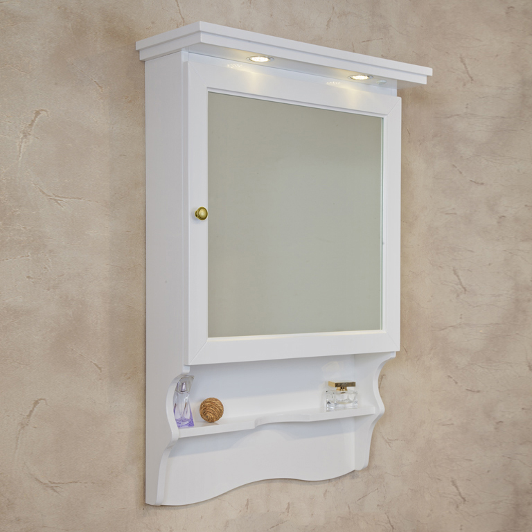 Зеркало-шкаф La Beaute Classic Lorette 75 белый матовый, фурнитура золото