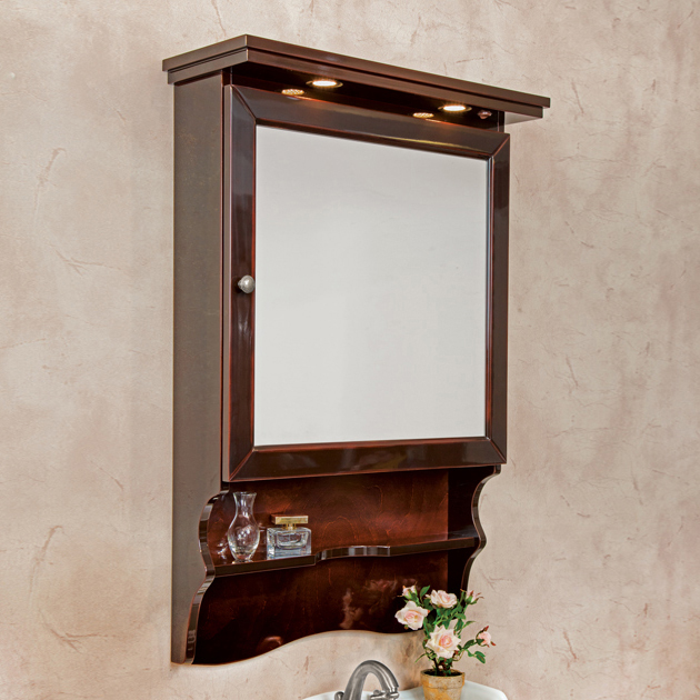 Зеркало-шкаф La Beaute Classic Lorette 75 темное дерево глянец, фурнитура серебро