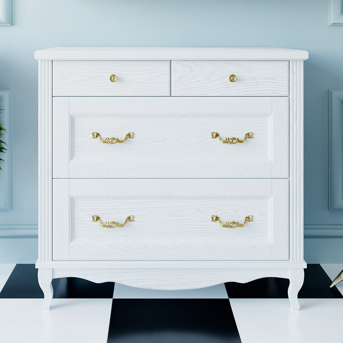 Комод ValenHouse Лиора 90 белый, фурнитура золото