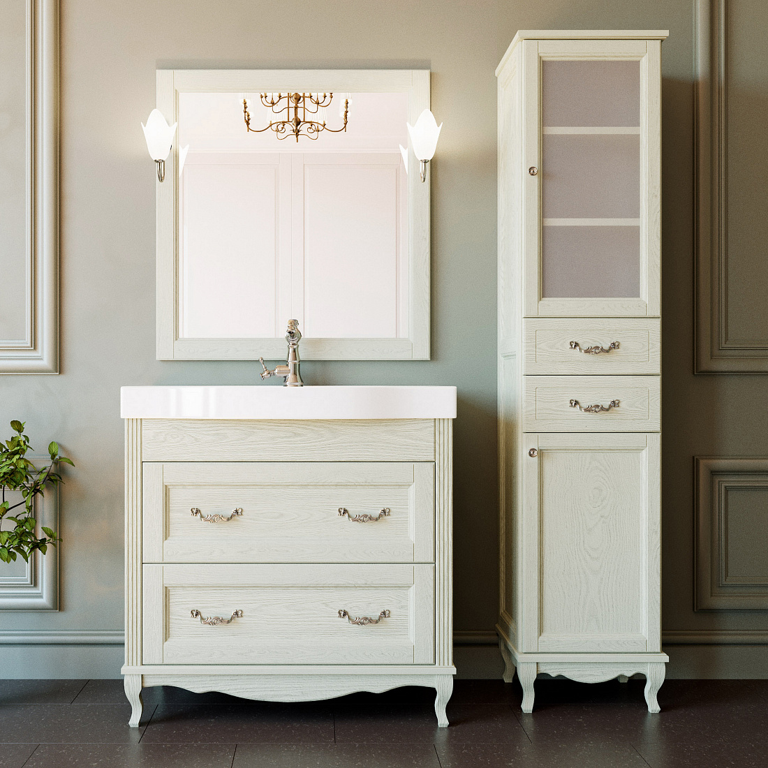 Мебель для ванной ValenHouse Лиора 90 слоновая кость, фурнитура хром