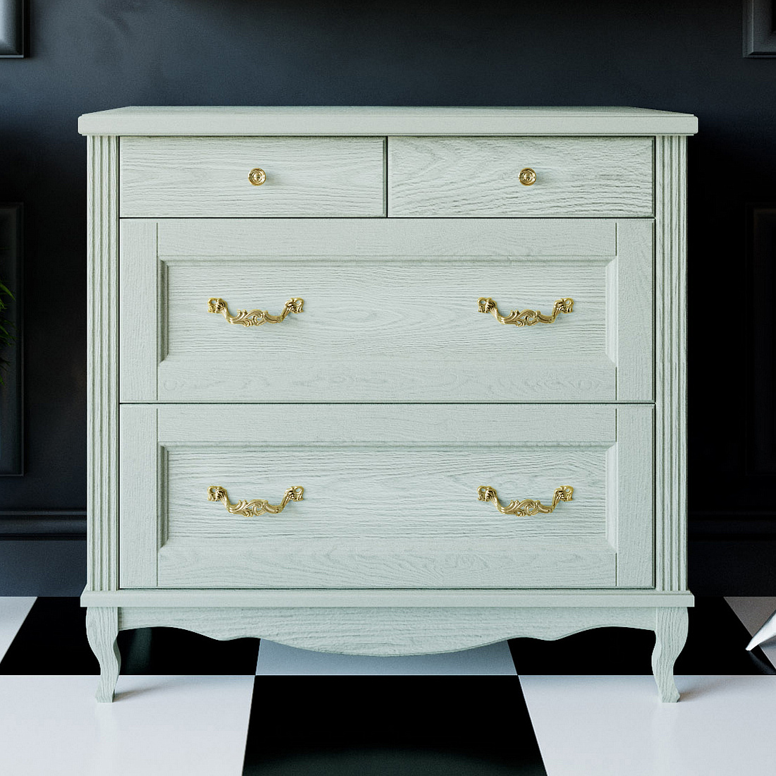 Комод ValenHouse Лиора 90 слоновая кость, фурнитура золото