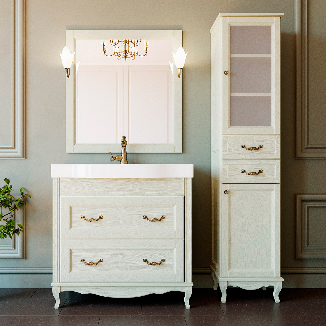 Мебель для ванной ValenHouse Лиора 90 слоновая кость, фурнитура бронза