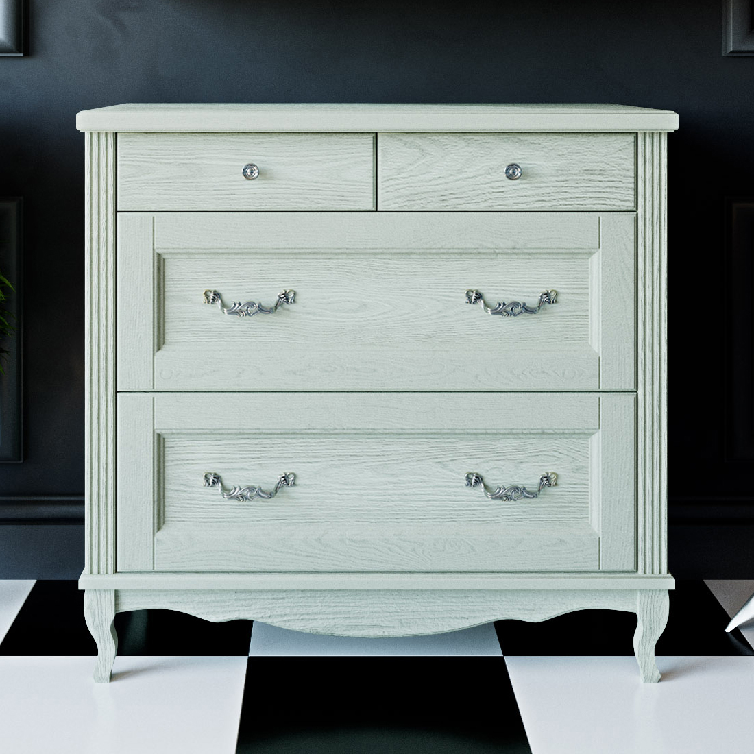 Комод ValenHouse Лиора 90 слоновая кость, фурнитура хром