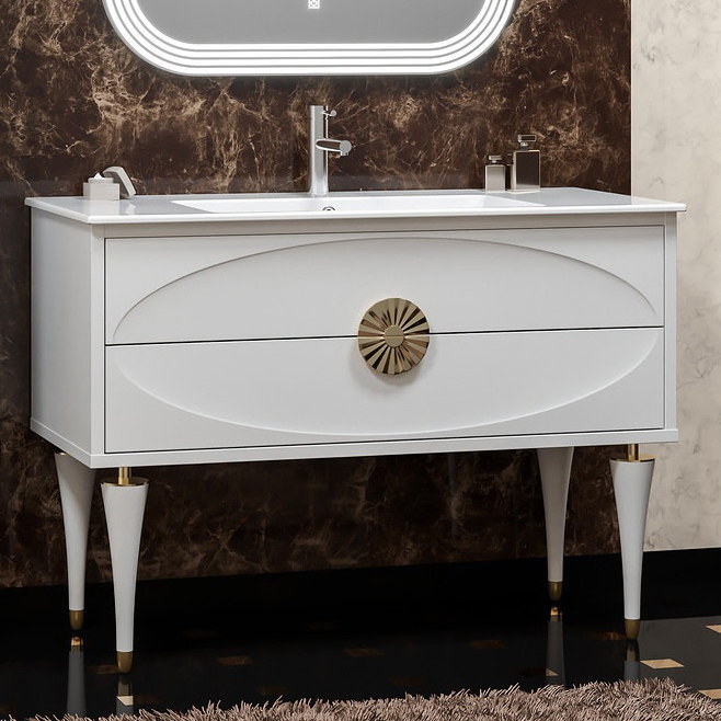 Тумба с раковиной Smile Ибица 120 белая, фурнитура золото