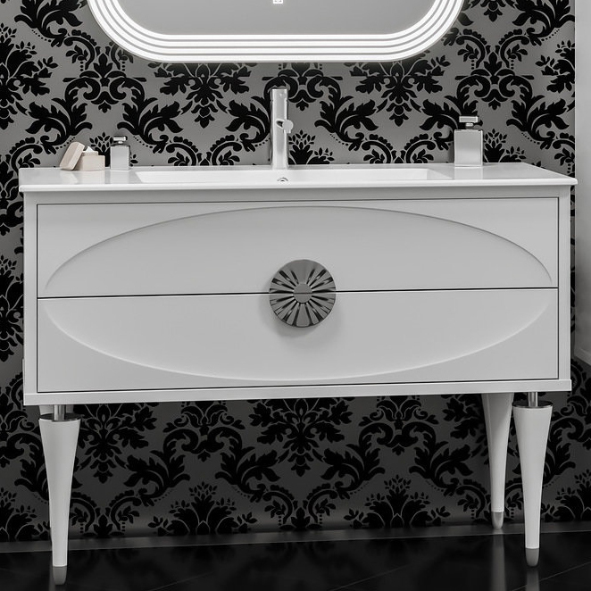 Тумба с раковиной Smile Ибица 120 белая, фурнитура хром