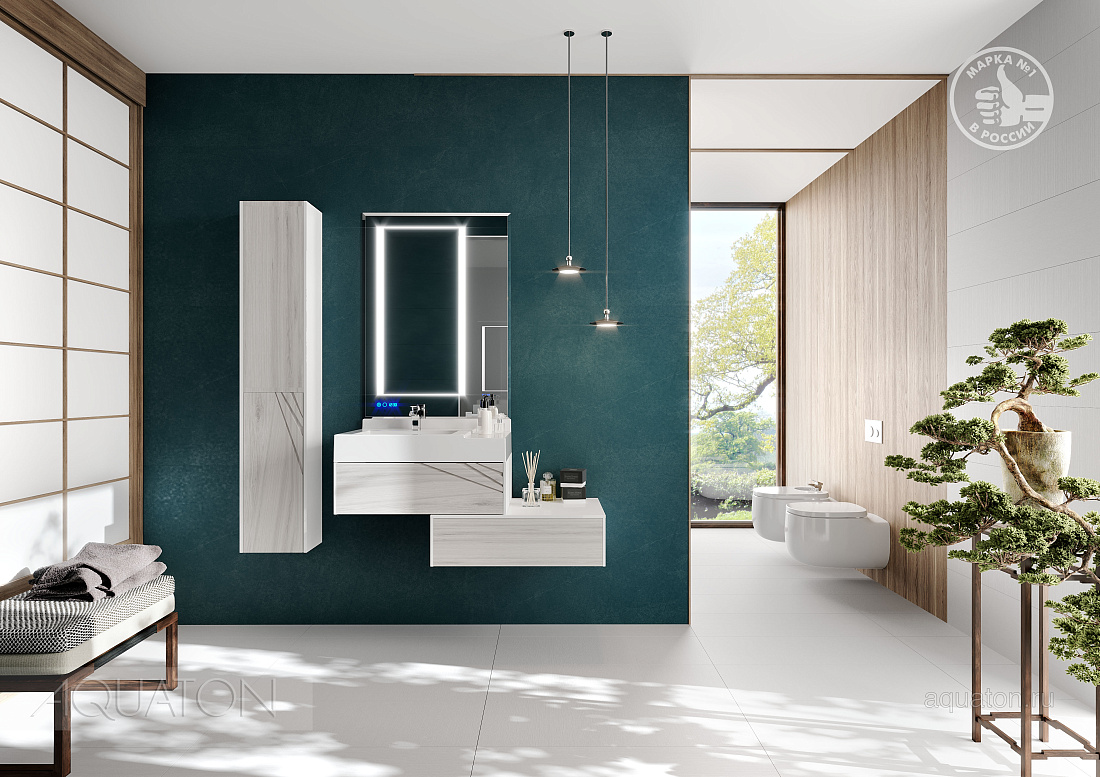 Тумба с раковиной Aquaton Сакура 80 ольха наварра/белый глянец