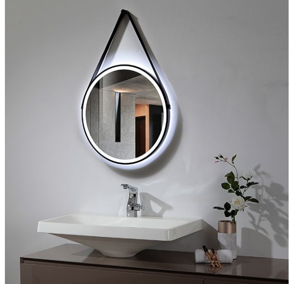 Зеркало Gair Etna black 60х60 круглое c подсветкой, на ремне, черное