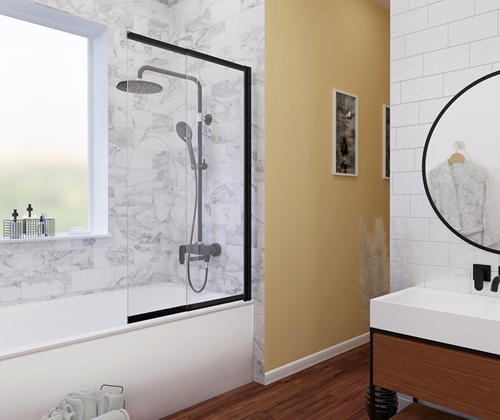 Шторка на ванну WasserKRAFT Dill 61S02 100х140 профиль черный, стекло прозрачное