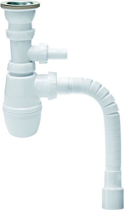 Сифон для мойки Wirquin Минор 30718030 с отводом для стиральной машины и гибким соединением