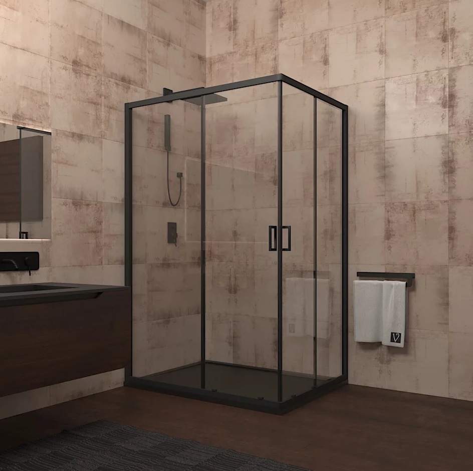 Душевой уголок Veconi Rovigoi RV-14 80х100 профиль черный, стекло прозрачное