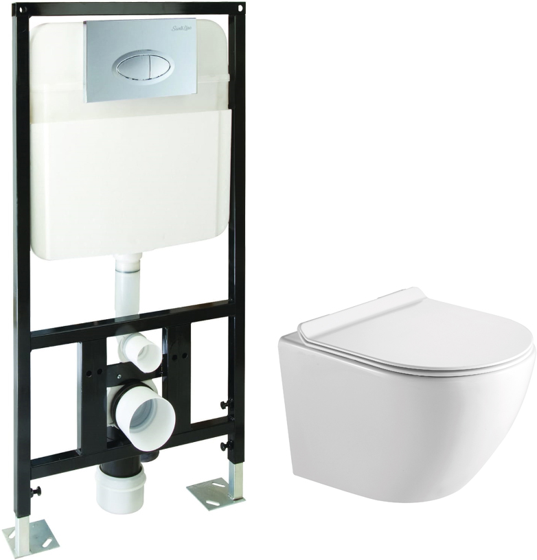 Комплект SantiLine SL-5005+SL-01 унитаз подвесной, безободковый, сиденье микролифт + инсталляция с кнопкой